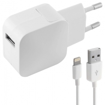 Cargador de Pared +Cable Lightning MFI KSIX 2.4A USB iPhone Blanco
