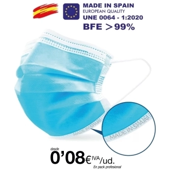 Mascarillas Higienicas tres Capas BFE >99% Calidad Premium Mascarillas Higienicas tres Capas BFE >99% Calidad Premium