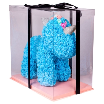 Unicornio Azul de Rosas goma Eva de 40cm con caja de regalo original