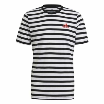 Camiseta  Essentials Stripey  Adidas Embroidered Logo Negro